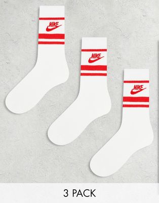 Nike Sportswear Everyday Essential 3-pack socks in white/red