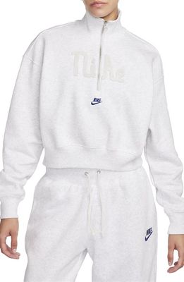 Nike Sportswear Fleece Half Zip Crop Pullover in Birch Heather/Sail