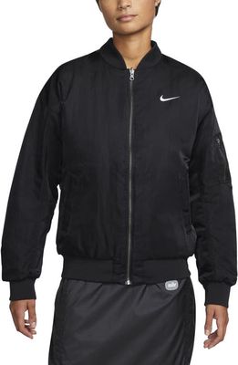 Nike Sportswear Reversible Varsity Quilted Bomber Jacket in Black/Black/White