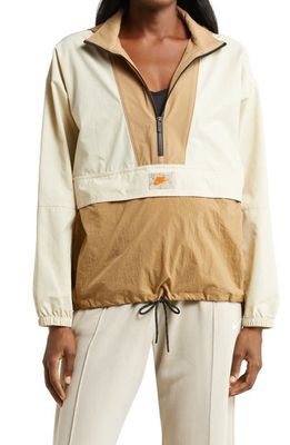 Nike Sportswear Revolution Utility Half-Zip Jacket in Dark Driftwood/Rattan/Orange