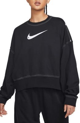 Nike Sportswear Swoosh Oversize Crop Fleece Sweatshirt in Black/Black/White