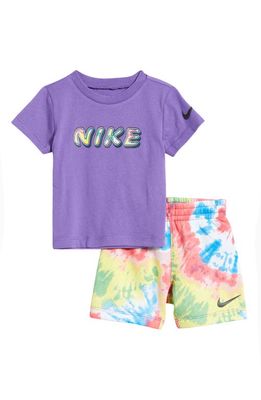 Nike Sportswear Tie Dye Club Graphic T-Shirt & Shorts Set in Wild Violet