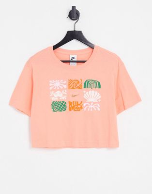 Nike Spring Break essential cropped T-shirt in dusty coral-Orange