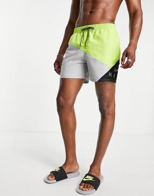 Nike Swimming 5 inch diagonal color block shorts in green