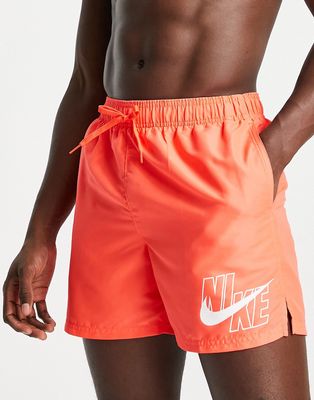 Nike Swimming 5 inch large logo shorts in lime red