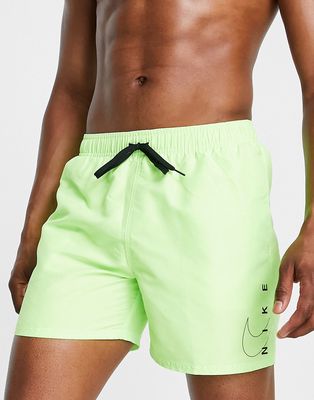 Nike Swimming 5 inch side logo swim shorts in lime green-Black