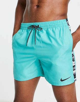 Nike Swimming 5 inch Volley logo taping swim shorts in green-Blue