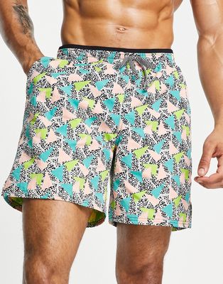 Nike Swimming 7 inch 90s printed shorts in pink-Multi