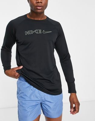 Nike Swimming Hyrdroguard long sleeve logo T-shirt in black