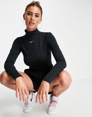 Nike Swoosh mock neck long sleeve t-shirt in black
