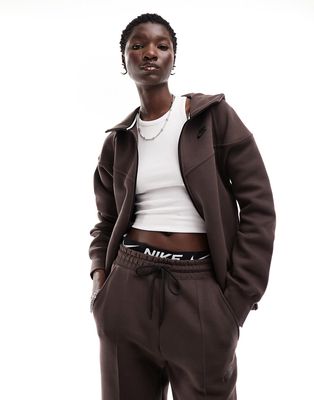 Nike Tech Fleece full zip hoodie in baroque brown