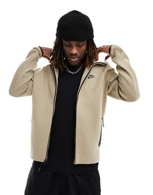 Nike Tech Fleece zip up hoodie in khaki-Green
