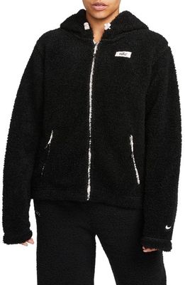 Nike Therma-FIT Faux Fur Full Zip Hoodie in Black/Light Soft Pink