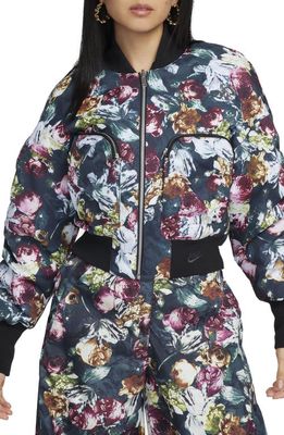 Nike Therma-FIT Oversize Reversible Floral Bomber Jacket in Night Maroon/Deep Jungle