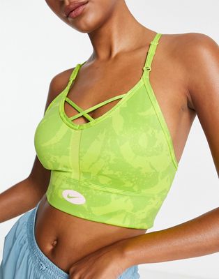 Nike Training Dri-FIT Indy Icon Clash all over print sports bra in lime-Green