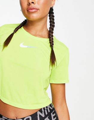 Nike Training Dri-FIT One color block logo cropped T-shirt in lime-Green