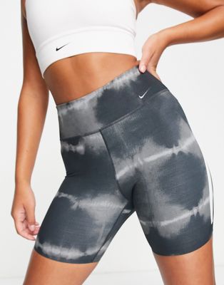 Nike Training Dri-FIT One Luxe 7-Inch tie-dye legging shorts in black