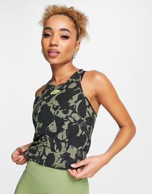 Nike Training Dri-FIT One Luxe Icon Clash all over print tank top in khaki-Green