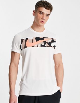 Nike Training Dri-FIT paneled print logo T-shirt in off white