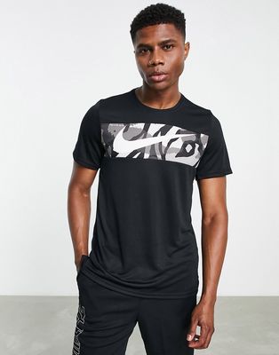Nike Training Dri-FIT panelled print logo t-shirt in black