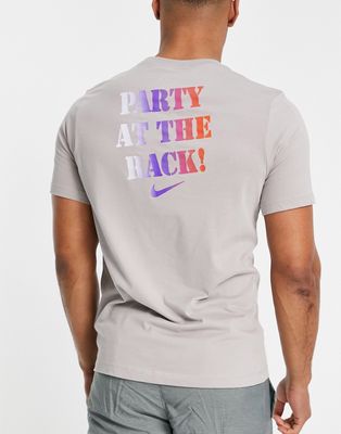 Nike Training Dri-FIT 'Party At The Rack!' back graphic T-shirt in gray