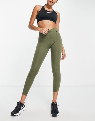 Nike Training Dri-FIT Pro mid-rise keyhole 7/8 leggings in khaki-Green