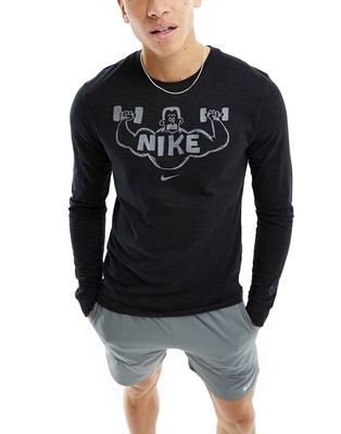 Nike Training Dri-Fit Slib GFX long sleeved t-shirt in black
