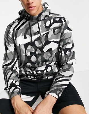 Nike Training Dri-FIT Sport Clash all over print hoodie in black
