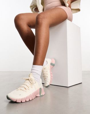 Nike Training Free Metcon 5 sneakers in off white and peach