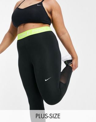 Nike Training Plus Pro 365 leggings in black and volt green