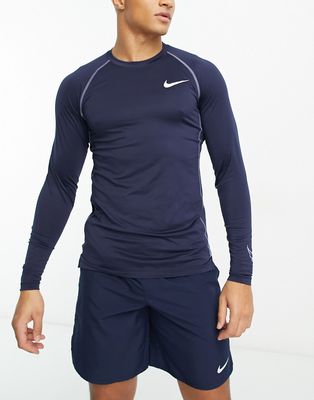 Nike Training Pro Dri-FIT slim long sleeve top in blue