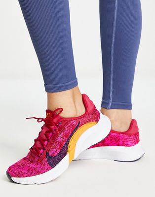 Nike Training SuperRep Go 3 Flyknit sneakers in mystic hibiscus/blackened blue-Pink