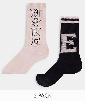 Nike Training Unisex Everyday Cushioned 2 pack of heritage crew socks in black-Multi