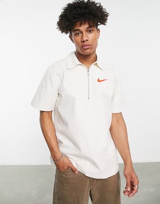 Nike Trend retro logo half-zip overshirt in stone-Neutral