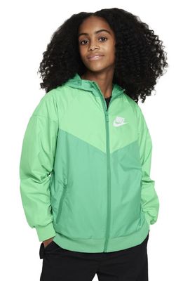 Nike Windrunner Water Resistant Hooded Jacket in Stadium Green/Green/White