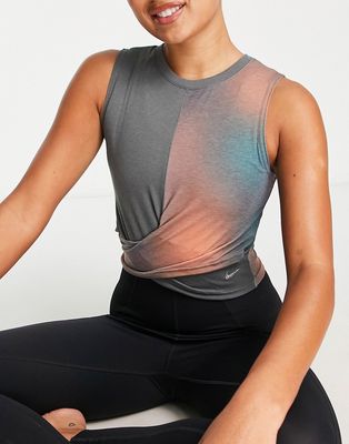 Nike Yoga Dri-FIT tank in pink & gray
