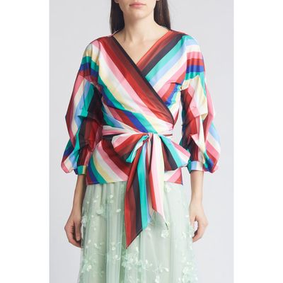 NIKKI LUND Anna Tie Waist Wrap Top in Rainbow 