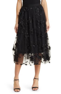 NIKKI LUND Audra Floral Appliqué Chiffon Maxi Skirt in Black
