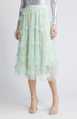 NIKKI LUND Audra Floral Appliqué Chiffon Maxi Skirt in Green 