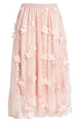 NIKKI LUND Audra Floral Appliqué Chiffon Maxi Skirt in Pink