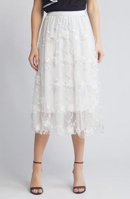 NIKKI LUND Audra Floral Appliqué Chiffon Maxi Skirt in White 