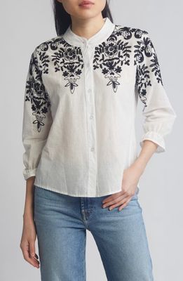 NIKKI LUND Floral Embroidered Cotton Blouse in White 