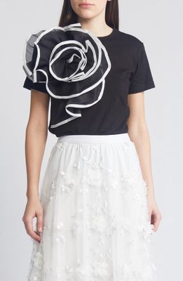 NIKKI LUND Florence 3D Flower T-Shirt in Black 