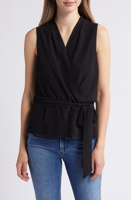 NIKKI LUND Golriz Wrap Tie Waist Sleeveless Top in Black 