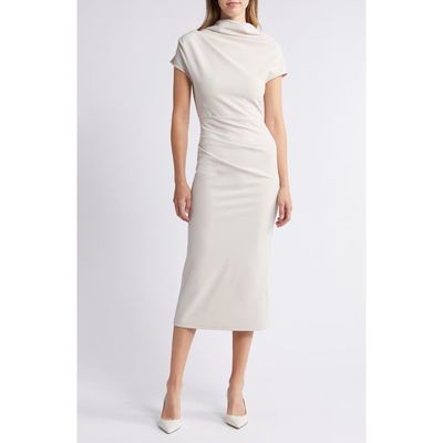 NIKKI LUND Kathleen Midi Sheath Dress in Beige 