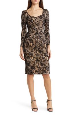 NIKKI LUND Lacey Long Sleeve Lace Dress in Black/Beige