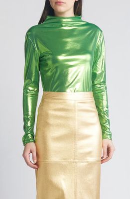 NIKKI LUND Liquid Metallic Mock Neck Top in Green 