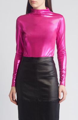 NIKKI LUND Liquid Metallic Mock Neck Top in Pink 