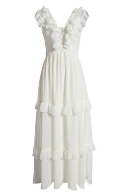 NIKKI LUND Morgan Ruffle Trim Maxi Dress in White 