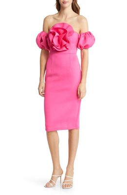 NIKKI LUND Norma Rosette Off the Shoulder Dress in Pink